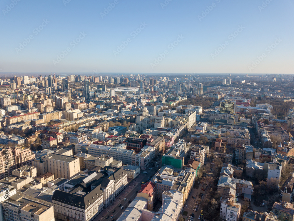 Kiev city center. Old area with Golden Gate. Ukraine. Aerial view