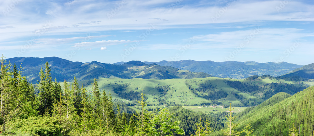 Mountain landscape with several ridges in the Carpathians