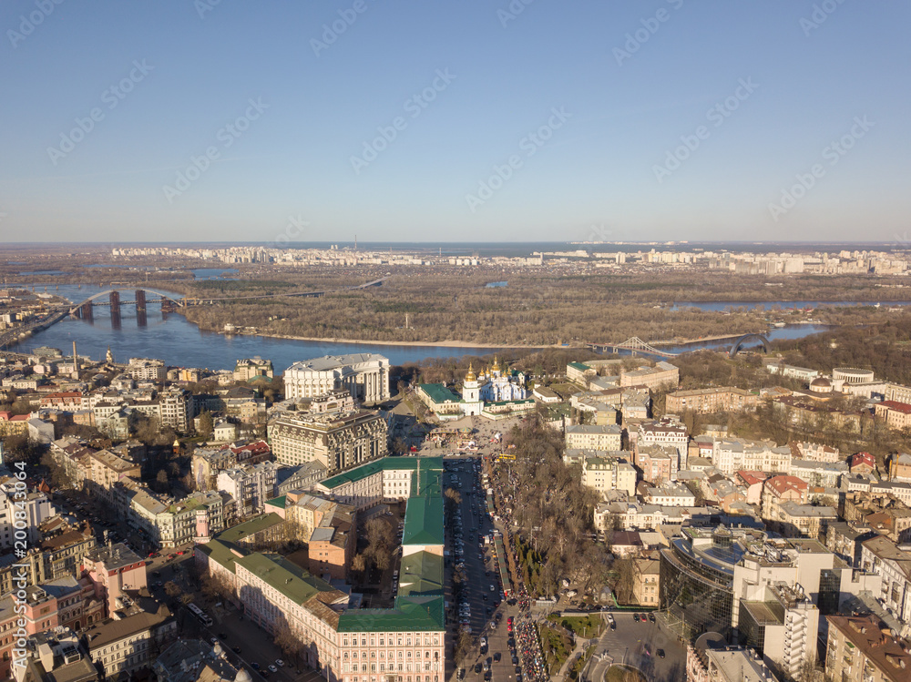 The Podol district and the Dnieper river are a sunny day. Kiev, Ukraine