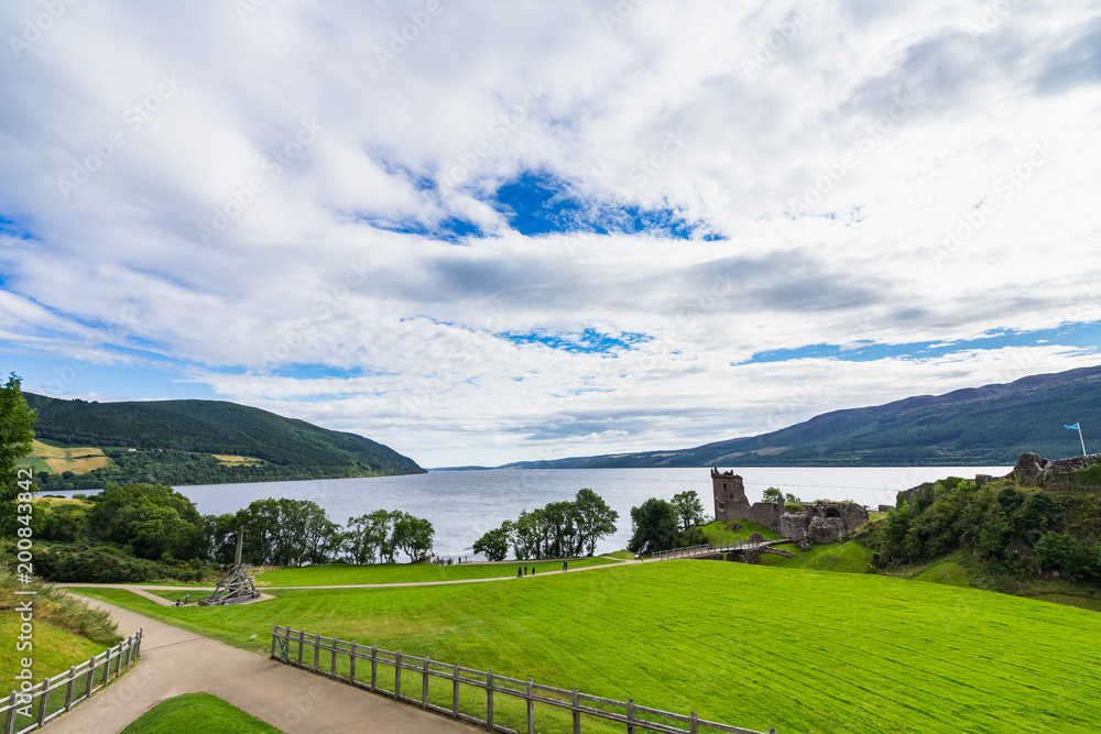 Urquhart Castle and Loch Ness in the foreground, Highlands, Scotland, Britain