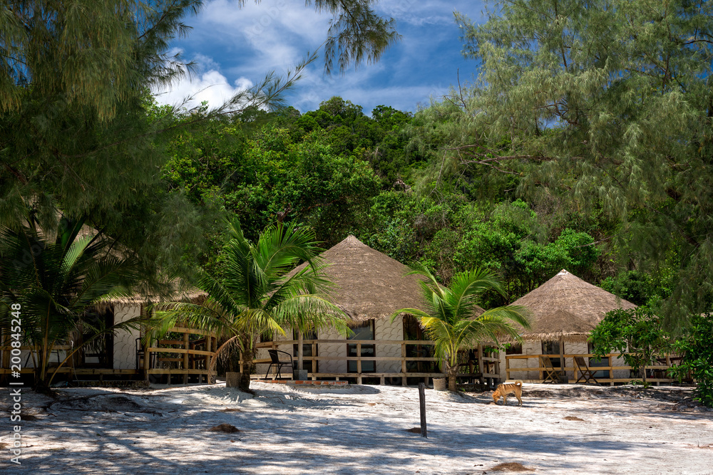 Wooden beach hut on Koh Rong Samloem Island, Cambodia. Saracen Bay. Wooden beach hut on Koh Rong Samloem Island, Cambodia. Saracen Bay.