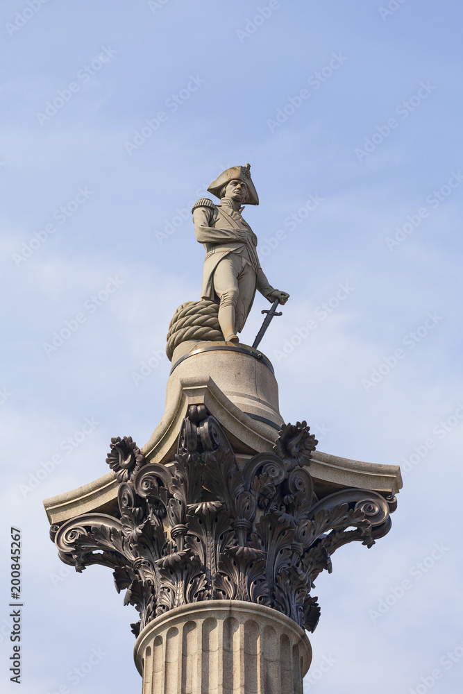 Nelson Column, statue of Admiral  Nelson, Trafalgar Square, London, United Kingdom.
