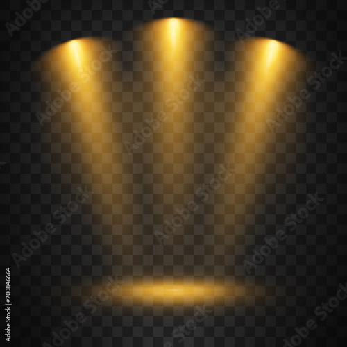 Gold spotlights on transparent background