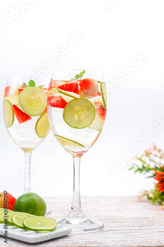 Infused Water of Cucumber, Strawberry and Lime, Idea for Detox Water, Fruit Infused Water or Fresh Summer Drink