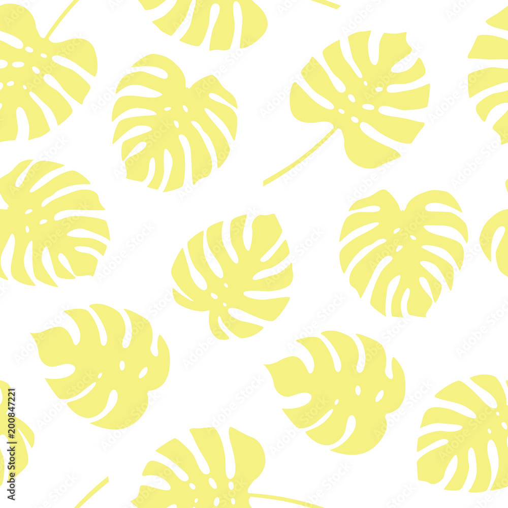 Seamless pattern of yellow monstera leaves. Tropical leaves of palm tree background Seamless pattern of yellow monstera leaves. Tropical leaves of palm tree background