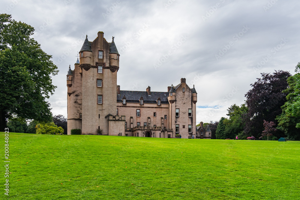 Side view of Fyvie Castle, surrounded by a wonderful park, Aberdeenshire, Scotland, Britain
