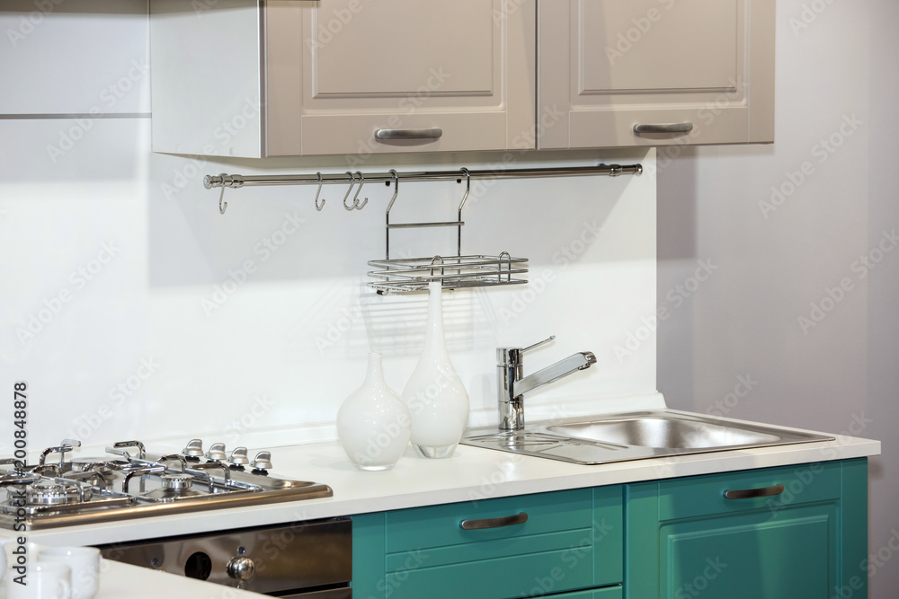 Modern white kitchen interor view Modern white kitchen interor view