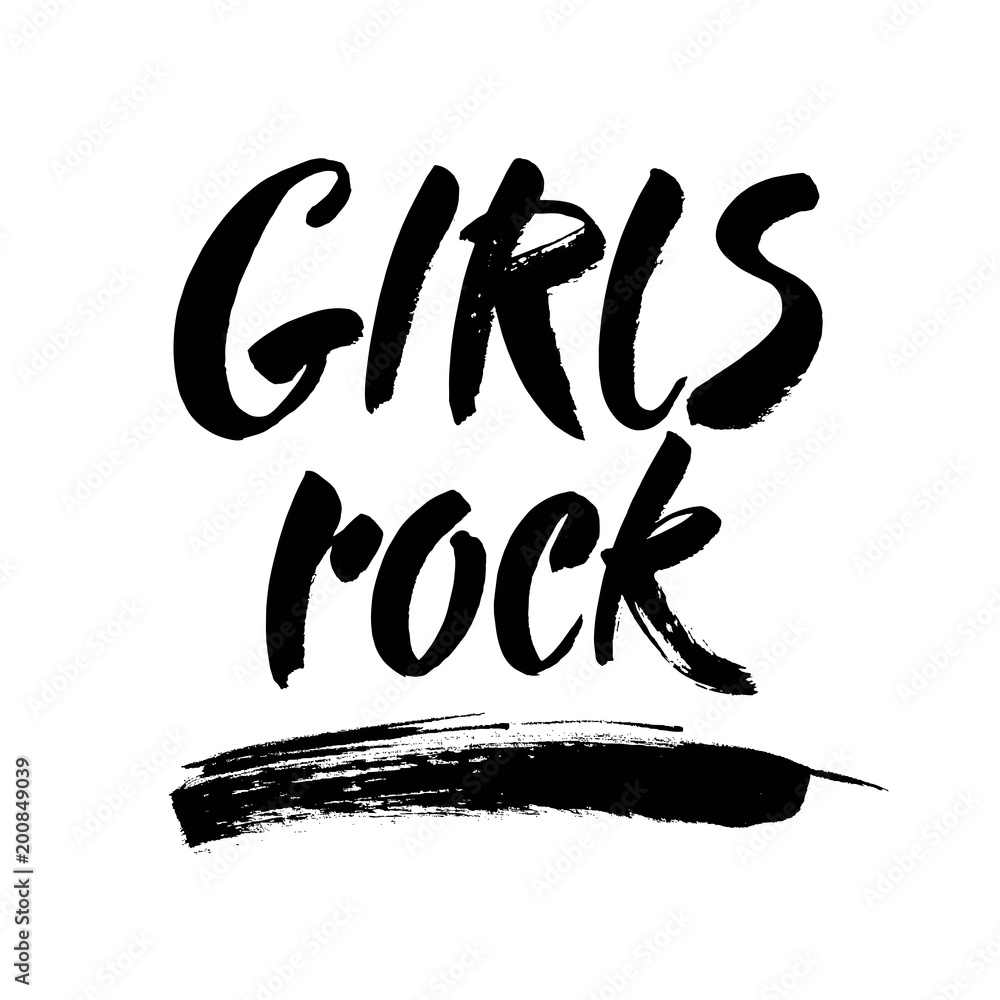 Fototapeta premium Vector illustration with phrase Girl rock. May be used for postcard, banner, clothing, poster, print and other uses. Motivation phrase.