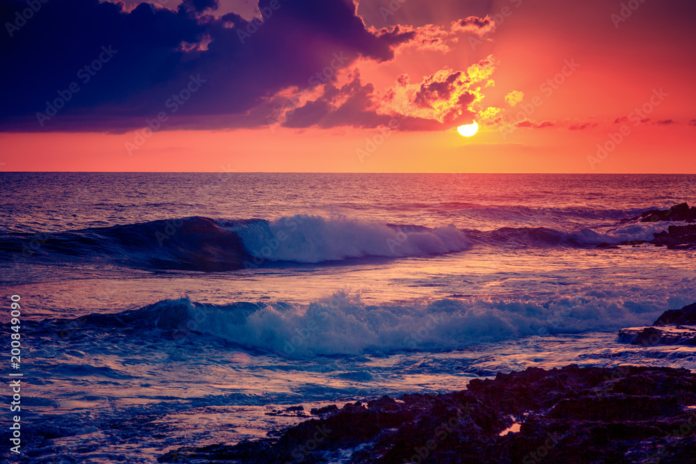 Bright colorful sunset on the sea, beautiful landscape