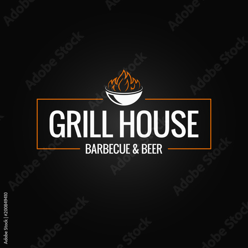 Grill logo border. BBQ and grill fire on black background