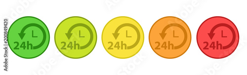 Product Rating System - 5 Delivery 24h Buttons From Green To Red - Vector Illustration - Isolated On White Background