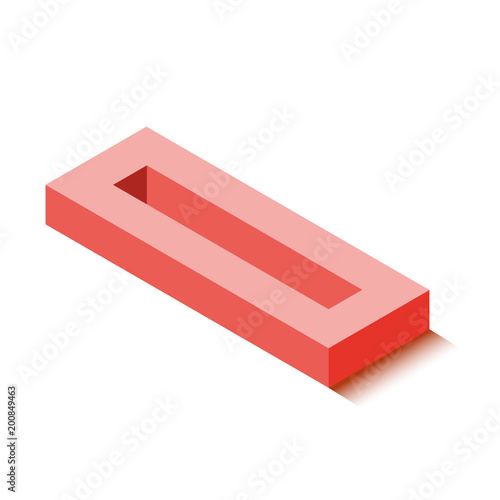 Isometric zero red icon, 3d character with shadow