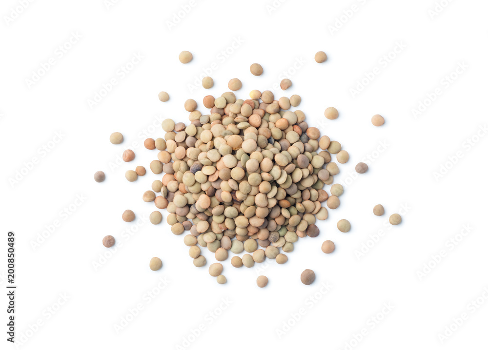 Pile of green lentil isolated on white, Top view. Pile of green lentil isolated on white, Top view.