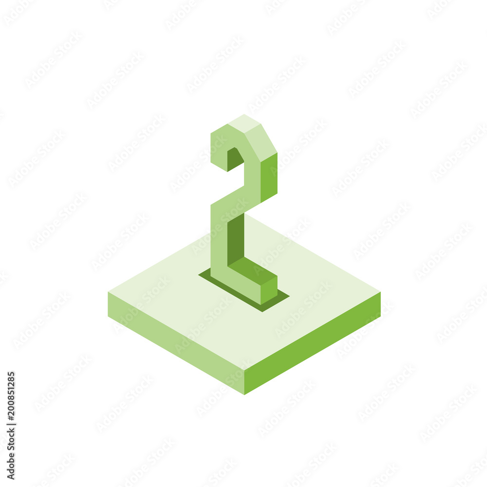 Isometric green two icon on square, 3d character Isometric green two icon on square, 3d character