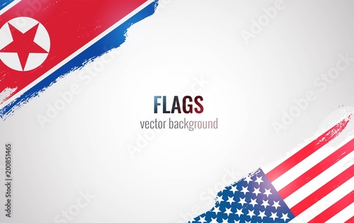 Flags of USA and North Korea isolated on white background. Vector illustration