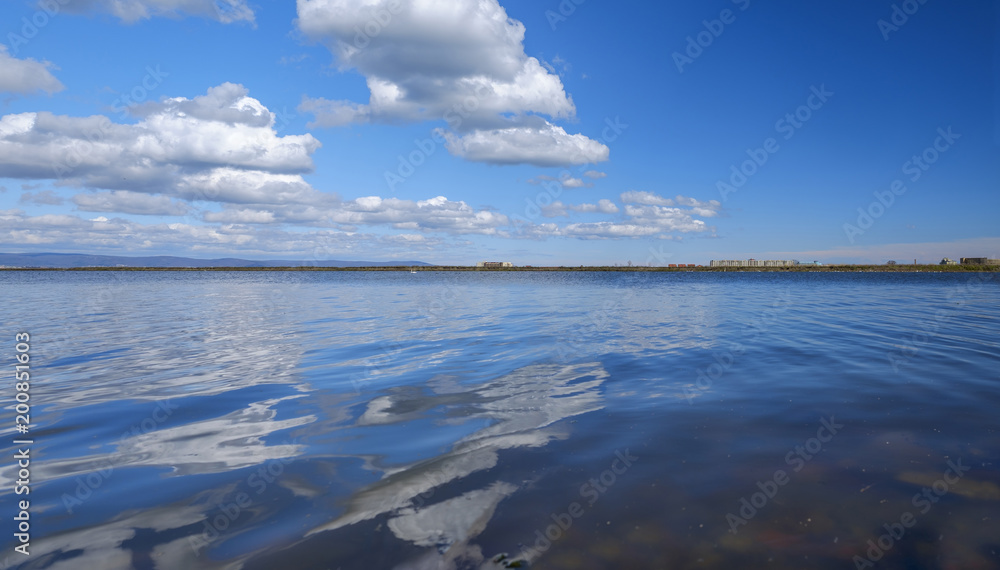 Panorama of lake in spring