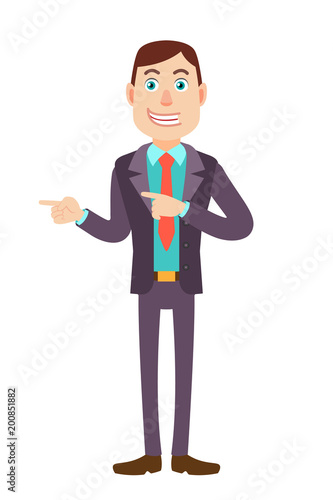 Businessman pointing something beside of him