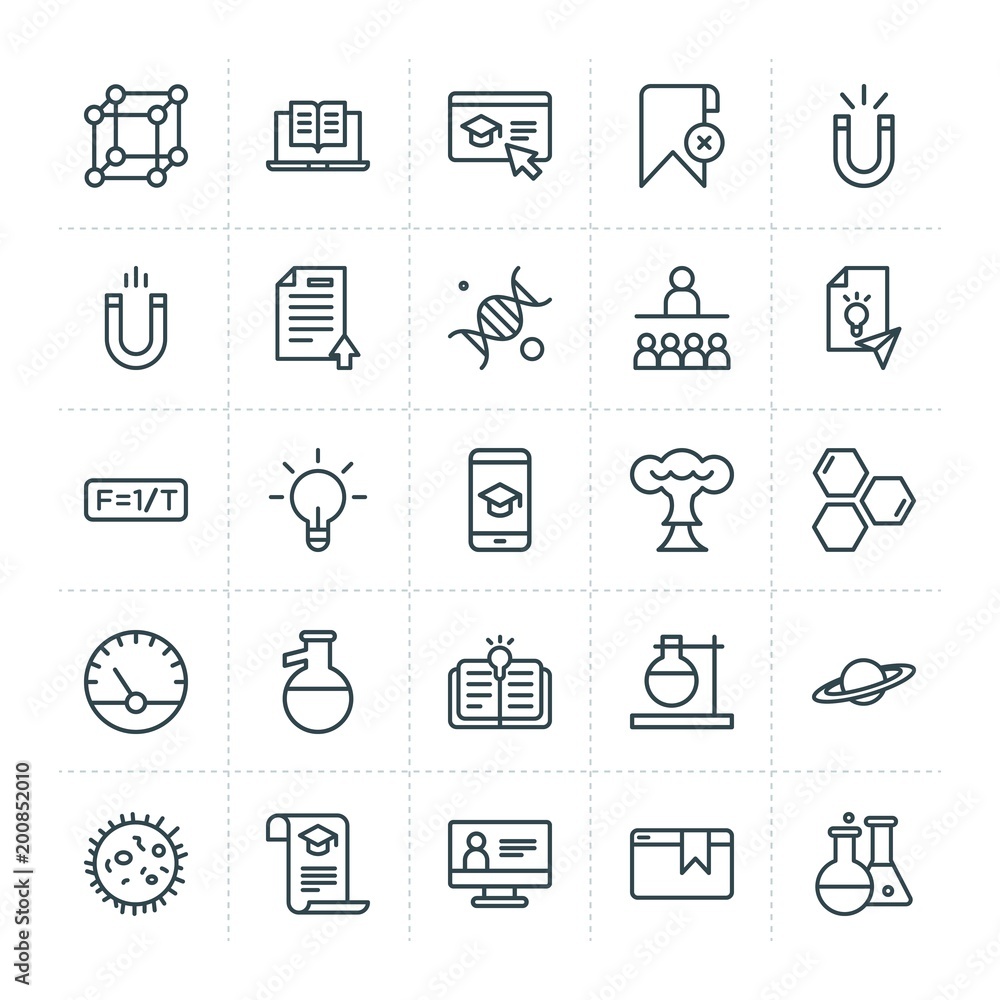 Fototapeta premium Modern Simple Set of science, bookmarks, education Vector outline Icons. ..Contains such Icons as college, illness, science, delete and more on white background. Fully Editable. Pixel Perfect.