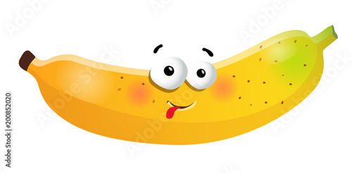 Fun banana cartoon character. Vector illustration, isolated, clip-art on a white background