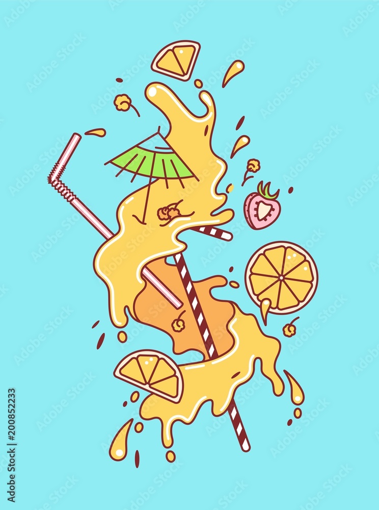 Fototapeta premium Mimosa cocktail colorful vector illustration. Cocktail party poster.