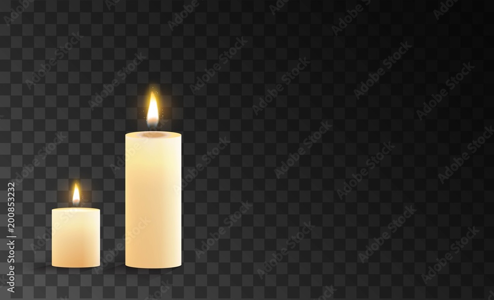 Burning candles isolated on a transparent background. Vector illustration Burning candles isolated on a transparent background. Vector illustration