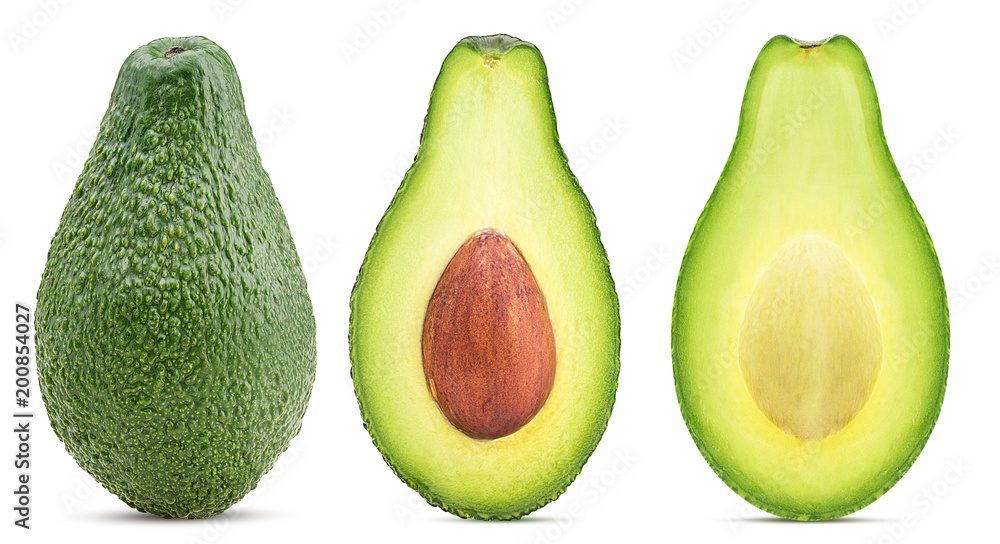 Avocado whole and cut in half with bone
