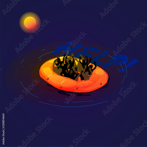 Refugee on small boat. refugee crisis concept - vector