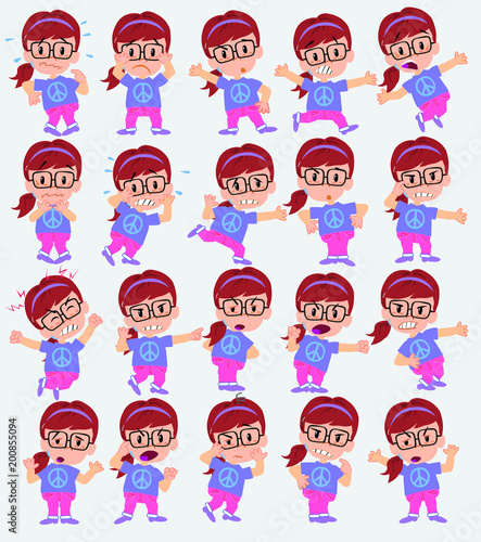 Wallpaper Mural Cartoon character girl with glasses. Set with different postures, attitudes and poses, always in negative attitude, doing different activities in vector vector illustrations. Torontodigital.ca