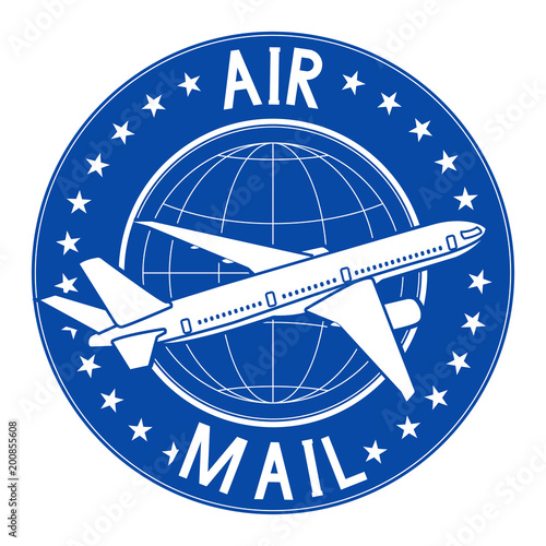 Air mail blue postal sticker or emblem