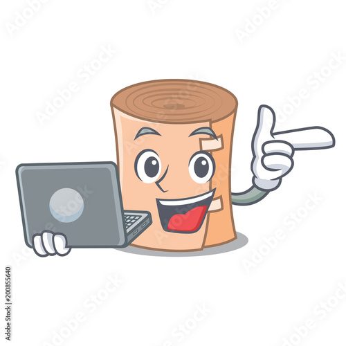 With laptop medical gauze character cartoon