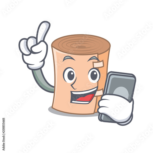 With phone medical gauze character cartoon