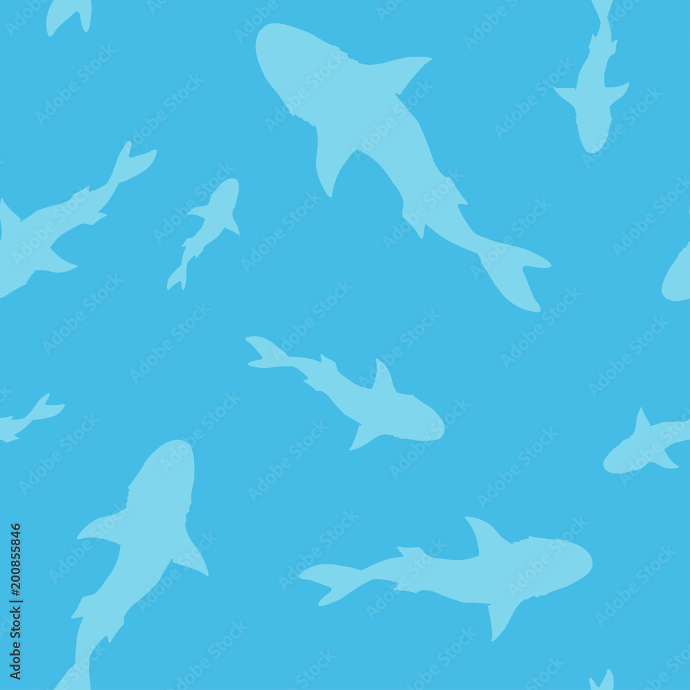 Vector seamless pattern of shark fish silhouette on blue background Vector seamless pattern of shark fish silhouette on blue background