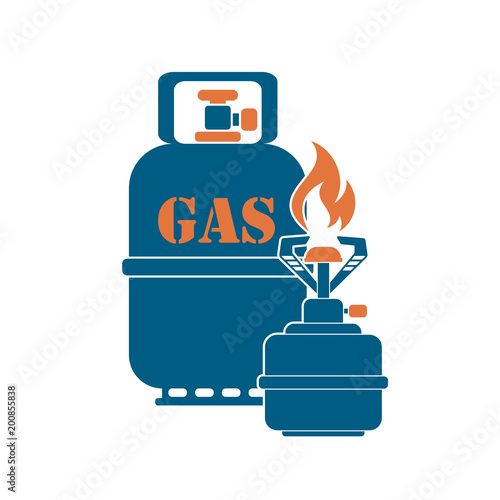 Camping stove with gas bottle icon vector