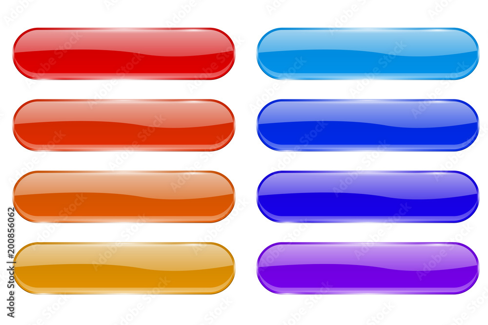 Glass buttons. Shiny colored oval 3d icons with reflection