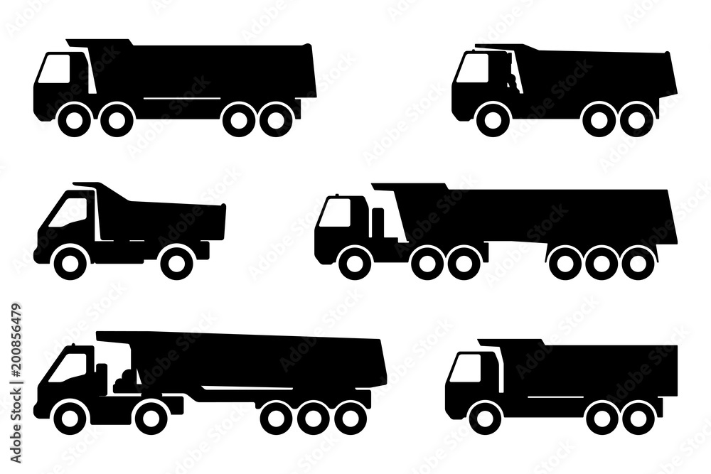 Set silhouette of a dump truck. Set silhouette of a dump truck.