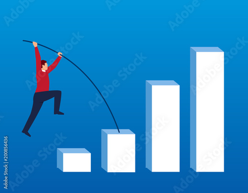 Businessman doing pole vault on bar chart photo