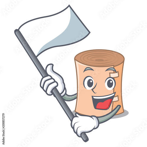 With flag medical gauze mascot cartoon