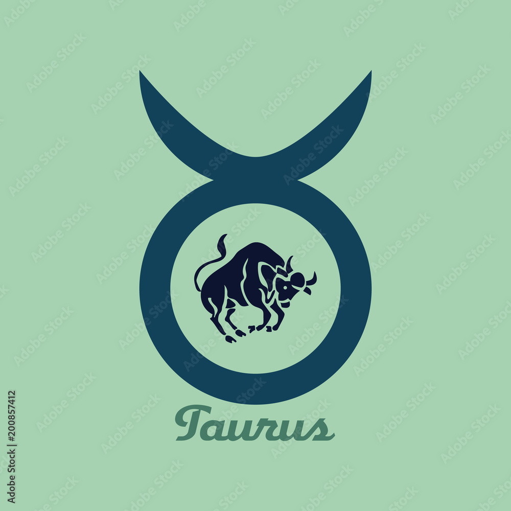 Fototapeta premium blue logo-icon for site, zodiac sign Taurus, dark blue bull on light blue background,