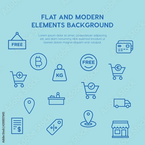 shopping outline vector icons and elements background concept on blue background...Multipurpose use on websites, presentations, brochures and more