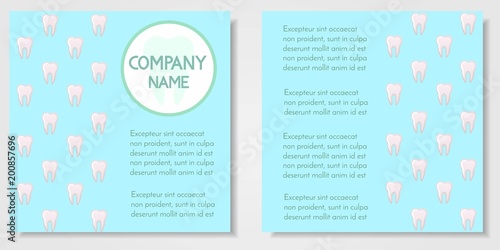 Set of 2 cards about dental care,stomatology clinic and orthodontics,dental hygiene and services. Template for flyer, magazine, poster,cover, banner,greeting card,invitation. Vector illustration