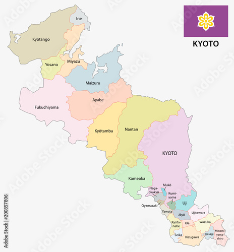 kyoto prefecture administrative and political vector map with flag