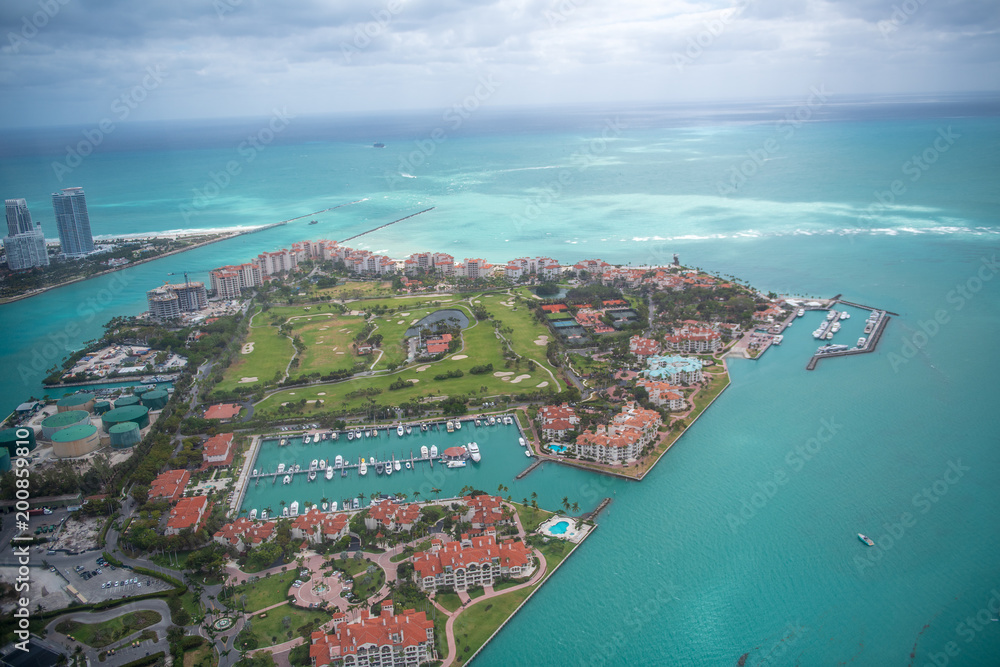Aerial view of Fisher Island in Miami