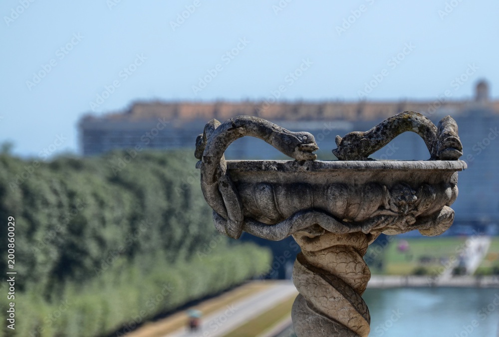 Fototapeta premium Caserta, Campania region, Italy August 22 2016. The splendid Royal Palace of Caserta, with its three kilometers of promenade along the fountains and pools adorned with statues.