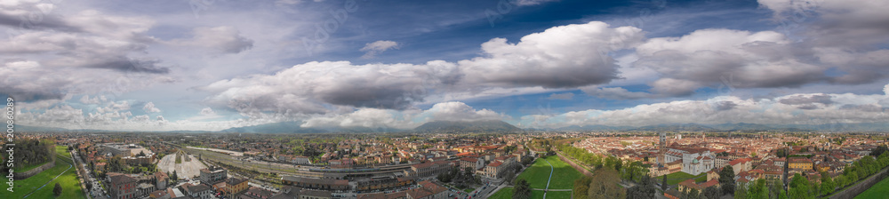 Panoramic aerial view of Lucca, medieval town in Tuscany