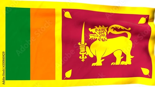 The waving flag of Sri Lanka opens up the view to the position of Sri Lanka on a colored world map