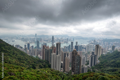 Aerial view of Hong Kong skyline as seen from Victoria Peak