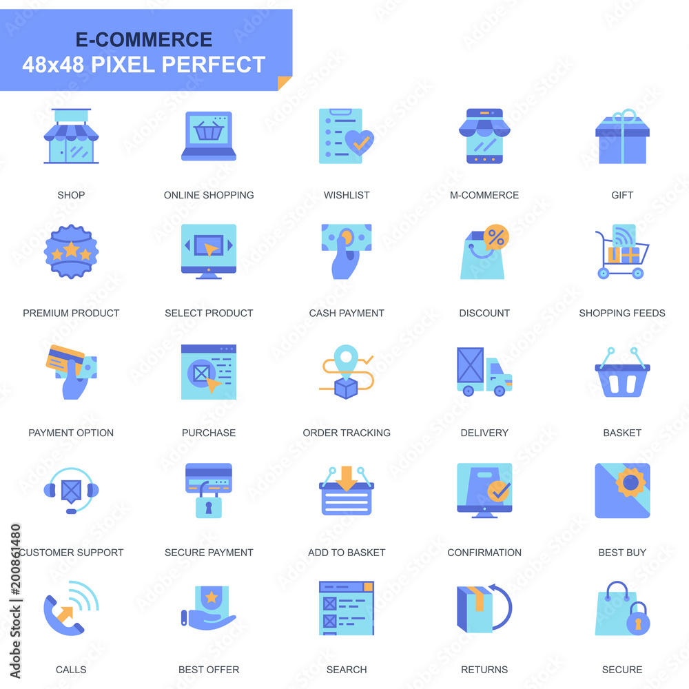Simple Set E-Commerce and Shopping Flat Icons for Website and Mobile Apps. Contains such Icons as Delivery, Payment, Basket, Customer, Shop. 48x48 Pixel Perfect. Editable Stroke. Vector illustration. Simple Set E-Commerce and Shopping Flat Icons for Website and Mobile Apps. Contains such Icons as Delivery, Payment, Basket, Customer, Shop. 48x48 Pixel Perfect. Editable Stroke. Vector illustration.