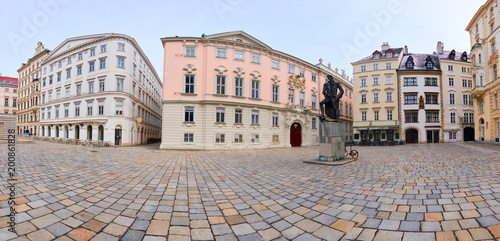Photography Panoramic image of Jewish Square (German: Judenplatz) with the Lessing monument
