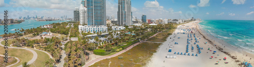 Beach of South Pointe in Miami Beach, Florda aerial view © jovannig