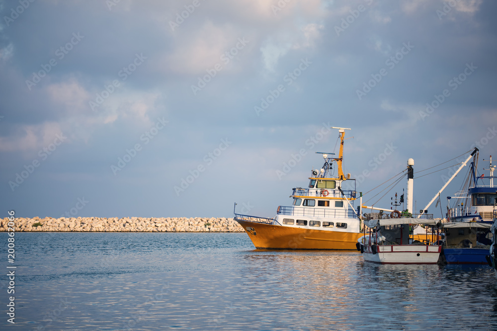 Fishing Trawlers stationed at harbor in Turkey